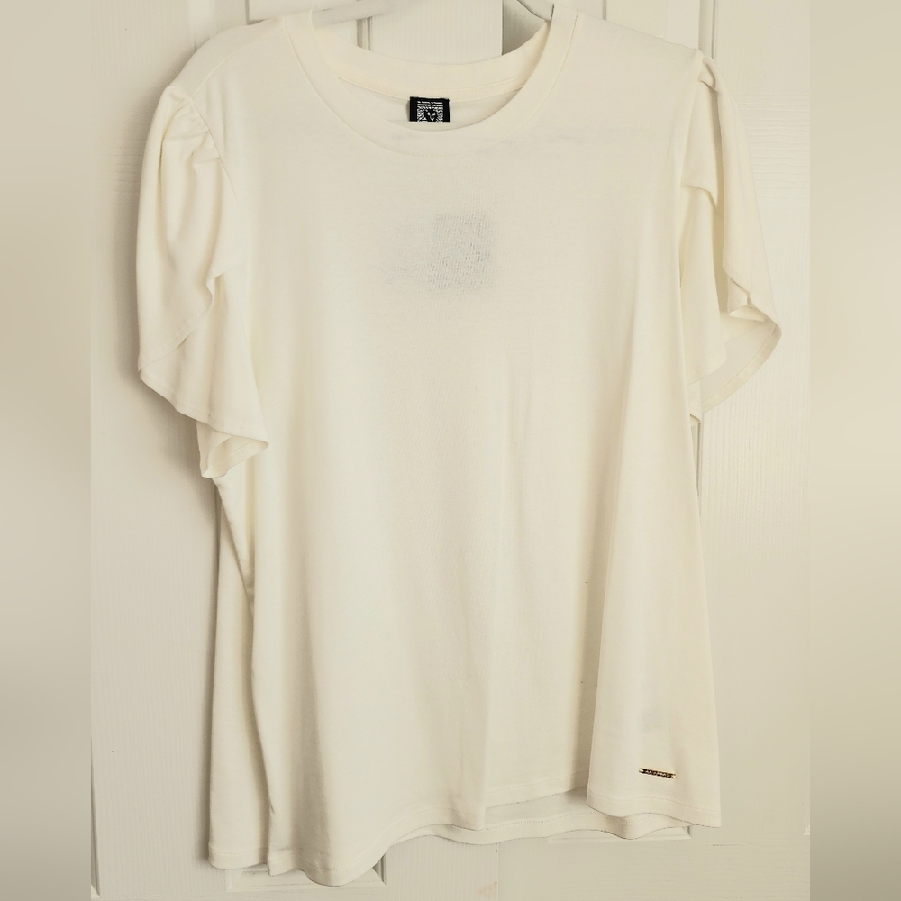 Anne Klein Sport NWT Women’s White Ruffle Sleeve Top Sz XL